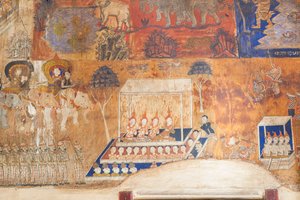 Affreschi che adornano le pareti di Wat Bo raffiguranti scene del Reamker, Siem Reap, Cambogia da Unbekannter Künstler