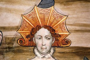 Affreschi della Sala Baronale (XV secolo), (dettaglio), Castello della Manta, Manta (Cuneo), Piemonte, Italia