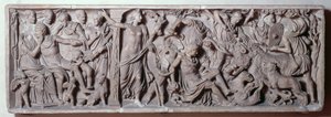 Fronte di un sarcofago che raffigura la morte di Adone, romano, II secolo (marmo)