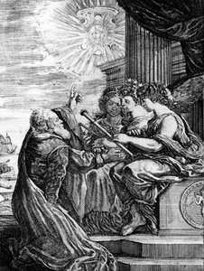 Galileo presenta il suo telescopio alle Muse e indica un sistema eliocentrico dell