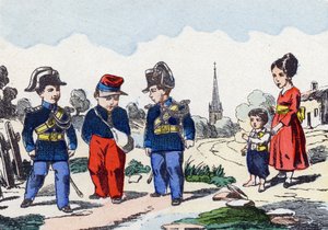 Gendarmi. Incisione in "Alphabet militaire enfantin". Immagini di Pont-a-Mousson, circa 1890. 20 pagine. da Unbekannt