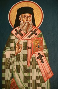 Icona ortodossa greca che raffigura un vescovo santo