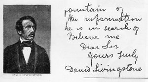 Scrittura e firma di David Livingstone da Unbekannt