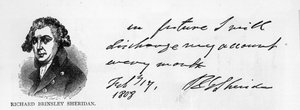 Scrittura e firma di Richard Brinsley Sheridan da Unbekannt