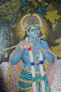 Induismo; dipinto del Signore Krishna con flauto; Durgiana Mandir Vishnu Temple; Amritsar; Punjab; India; Asia meridionale; Asia da Unbekannt
