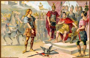 Storia. Antica Roma. Vercingetorige (capo di una tribù gallica: gli Averni) si arrende a Giulio Cesare ad Alesia, 52 a.C. Immagine, Francia, c.1900