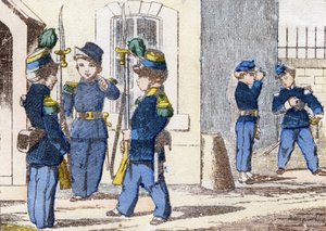 Cacciatori a piedi. Incisione in "Alphabet militaire enfantin". Imagerie di Pont-a-Mousson, circa 1890. 20 pagine. Dim: 28,5x21cm