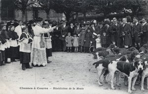 Caccia: benedizione del branco di cani - Cartolina fine XIX-inizio XX secolo da Unbekannt