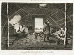 Capanna del Kamchatka (penisola estrema orientale della Russia) e slitta da trasporto, circa 1810 da Unbekannt