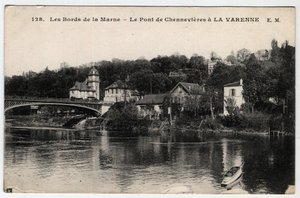 Ile de France, Val de Marne (94), La Varenne: le rive della Marna e il ponte di Chennevieres, con il castello des Rets - Cartolina datata 1910-1919 da Unbekannt