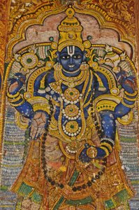 India, Tamil Nadu, Srirangam, Tempio Indù Sri Ranganathasvami (orig 10° secolo), pittura murale di Vishnu da Unbekannt