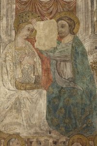 Interno. Croce nord. Altare (Altare delle pitture murali). Originale dalla cappella principale. Pitture murali (affresco?). Dettaglio. Fine XIV secolo.