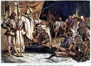 Jean de Bethencourt, gentiluomo normanno, Barone di Saint Martin le Gaillard, conquistò e cristianizzò le Isole Canarie nel gennaio 1405, dalla rivista 