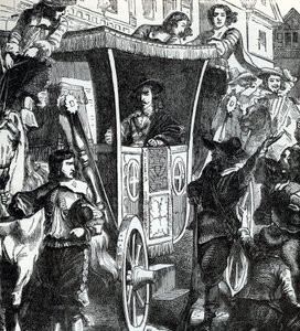 Re Carlo I insultato dalla folla dopo il fallito tentativo di arrestare i cinque membri del parlamento John Pym, John Hampden, Denzil Holles, William Strode e Arthur Haselrig il 4 gennaio 1642. XIX secolo (incisione da 