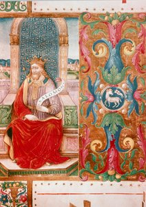 Re Salomone sul Trono Lettrine Illuminata dal manoscritto Ms. K C 43, Firenze, Museo dell