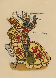 Re di Scozia, roi des Ecossais, con stendardo e cresta sul casco da John Pardon