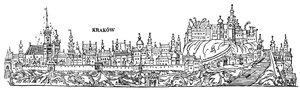 Cracovia. Veduta della città del XVI secolo. Polonia da Unbekannter Künstler