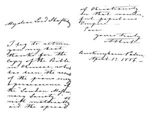 Lettera di Alberto, principe consorte, ad Anthony Ashley-Cooper, conte di Shaftesbury, ringraziandolo per una copia della Bibbia in cinese, scritta da Buckingham Palace da Unbekannt