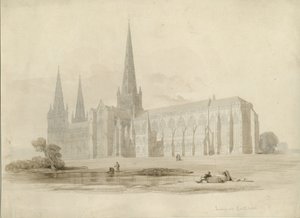 Cattedrale di Lichfield - Vista Sud-Est: disegno e lavaggio, nd [?XIX sec]