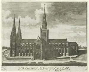 Cattedrale di Lichfield - Vista Sud: incisione, nd [?XVIII sec] da Unbekannt
