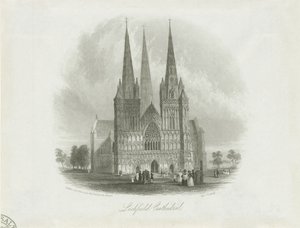 Cattedrale di Lichfield - Facciata Ovest: incisione su acciaio, nd [c 1842]
