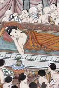 Vita del Buddha. Dopo 45 anni di insegnamento del Dharma, il Buddha passò nel Parinirvana, Seoul, Corea del Sud