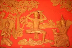 Vita di Buddha. La Grande Tonsura: il Buddha si taglia i capelli con la spada. Phnom Penh, Cambogia da Unbekannt