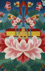 Fiore di loto, spada della conoscenza e testo sacro. Monastero di Kopan, Kathmandu, Nepal da Unbekannt