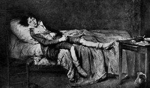 Luigi XVII (1785-1795) allungato nella sua cella della prigione del Tempio dove è rinchiuso dal 13 agosto da Unbekannter Künstler