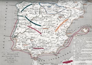 Mappa della Spagna ai tempi della Hispania germanica, 409-585. Incisione dall