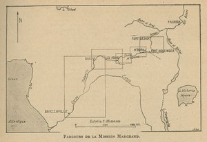 Mappa che mostra il percorso della Missione Marchand nel 1898 da Unbekannt
