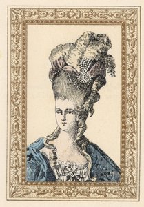Maria Antonietta, moglie del re Luigi XVI di Francia, con elaborata acconciatura coronata di nastri e perle da Unbekannter Künstler