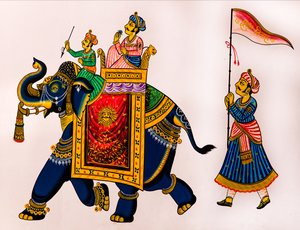 Dipinto murale nella città vecchia, Udaipur, Rajasthan, India, Asia (foto) da Unbekannter Künstler
