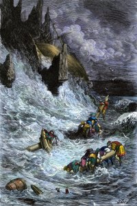 Miti e leggende: Sinbad e i suoi compagni dalle Mille e una notte. Incisione a colori di Gustave Doré. da Unbekannter Künstler