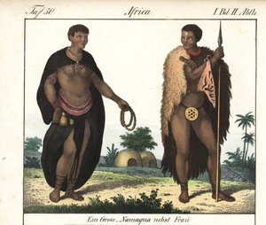 Coppia Nama (Sudafrica). Litografia per il libro: “Galerie complete en tableaux fideles des peuples d