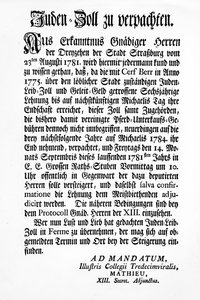 Notifica del Corpo Governativo di Strasburgo dei Tredici (Tredecim Viri) di un