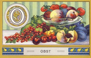 O: Obst - Alphabet Palmin. Serie di cromolitografie edite da H. Schlinck & Cie, Amburgo, s.d. Pubblicità per Palmin feinstes Cocosfett. Dimensioni: 7 x 11 cm da William M. Timlin