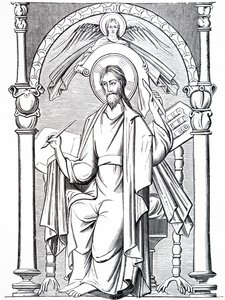 Uno degli Evangelisti che scrive su pergamena da Unbekannt
