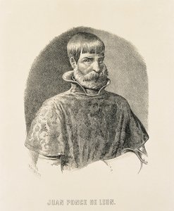 PONCE DE LEON, Juan (1460-1521). Conquistatore spagnolo di Porto Rico (1508) e scopritore della Florida (1502) (incisione) da Unbekannter Künstler