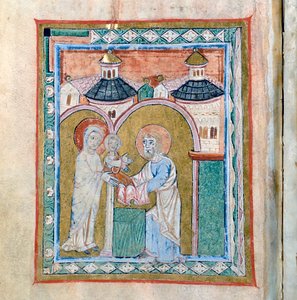 Pagina di un codice che mostra la Presentazione al Tempio, Tesoro della Cattedrale di Vercelli da Unbekannt