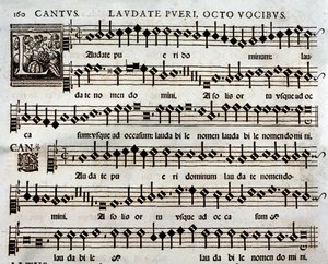 Pagina dello spartito musicale del salmo Laudate pueri a 8 voci di Tomás Luis de Victoria da Unbekannter Künstler