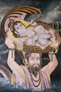 Dipinto a Gokul: Krishna bambino trasportato sul fiume Yamuna da Vasudeva. India da Unbekannt