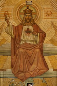 Chiesa parrocchiale (Heilig-Hartkerk). Interno. Modernismo. Il coro. Mosaico. Cristo.