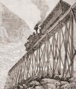 Parte di una ferrovia lunga quattro chilometri nel New Hampshire, Stati Uniti, costruita per viaggi ricreativi e per i passeggeri per godere di viste panoramiche, c.1880, da 