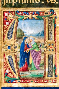 Biblioteca Piccolomini: libro del coro, cod. 14.P., ff. 2r con "la Visitazione di Maria e Sant