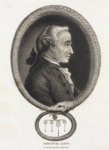 Ritratto del filosofo Immanuel Kant (1724-1804), in una cornice formata da un serpente che si morde la coda