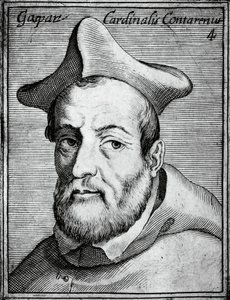 Ritratto di Gasparo Contarini, cardinale e vescovo italiano, incisione da Illustrissimorum, omnique virtutis, et scientiarum laude praestantissimoru virorum icones da William M. Timlin