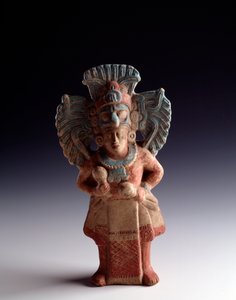 Arte precolombiana, civiltà Maya, periodo tardo classico: statuetta in argilla antropomorfa che rappresenta una figura in piedi, ha la funzione di strumento musicale. da Nebaj, Quiche, Guatemala. Dim. 21x11 cm Guatemala, Museo Nazionale di Archeologia e Et da Unbekannt