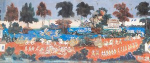 Affreschi del Reamker che adornano le pareti del complesso del palazzo reale a Phnom Penh, Cambogia da Unbekannter Künstler