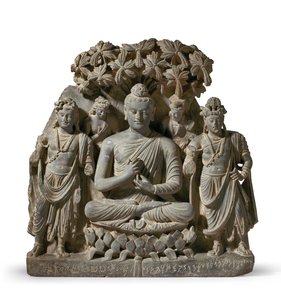 Triade in rilievo del Buddha Shakyamuni con Bodhisattva, III-IV secolo da Unbekannter Künstler